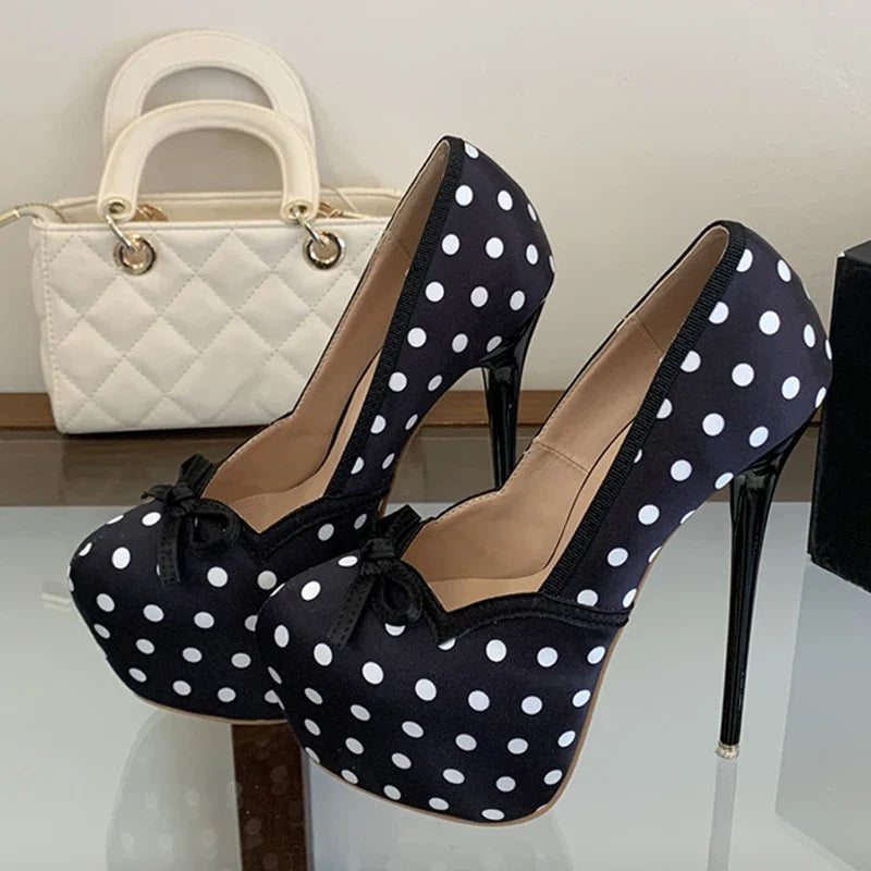 Runway Polka Dot Silk Platform Pumps