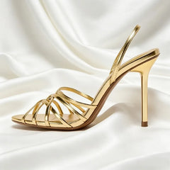 Gold Cross Tied High Heel Sandals