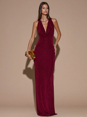Irena Burgundy Draped Maxi Dress