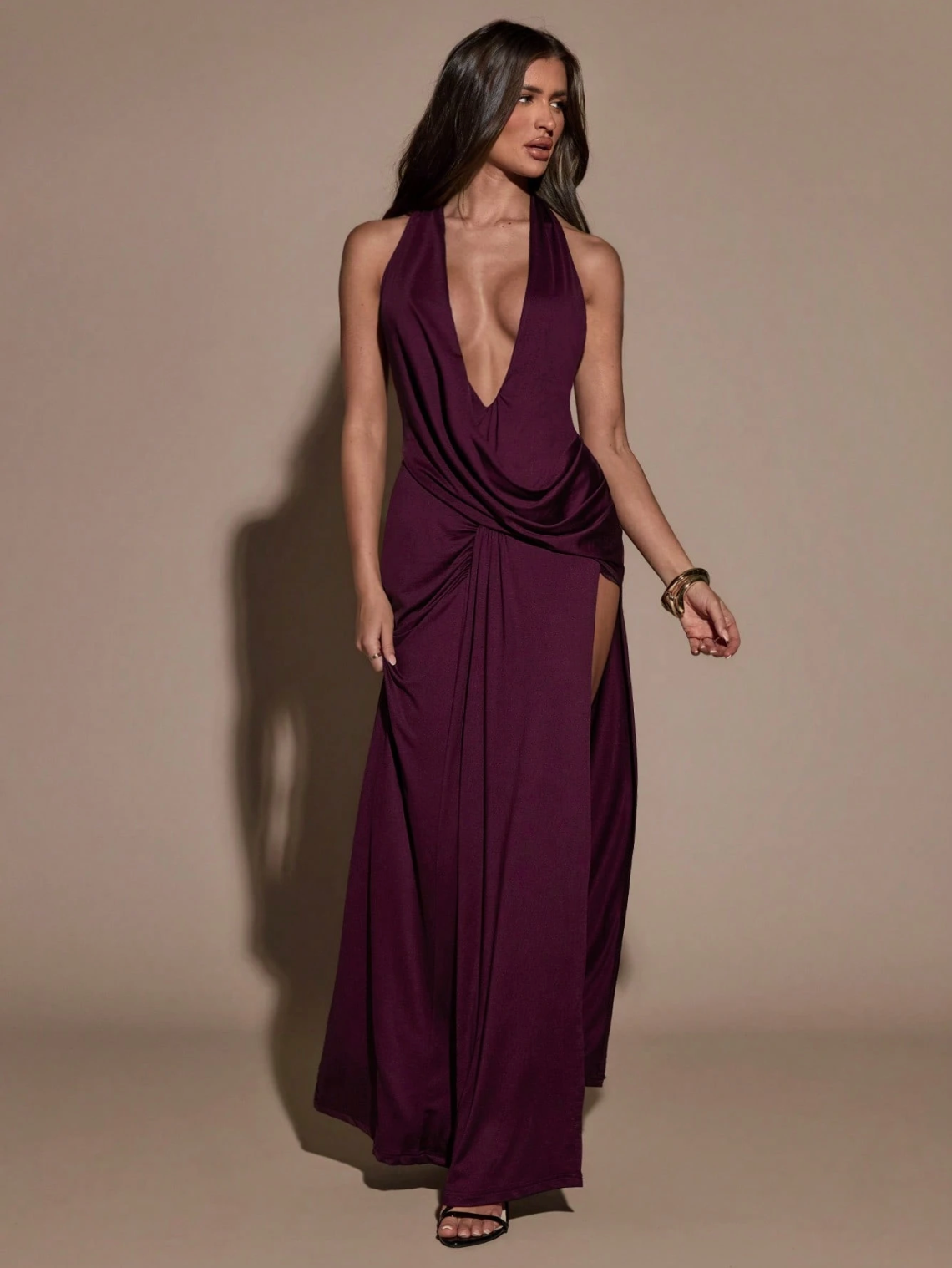 Valentina Plunge Halter Maxi Dress
