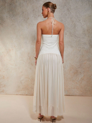 Lucinda Halter Pleated Maxi Dress - Cream