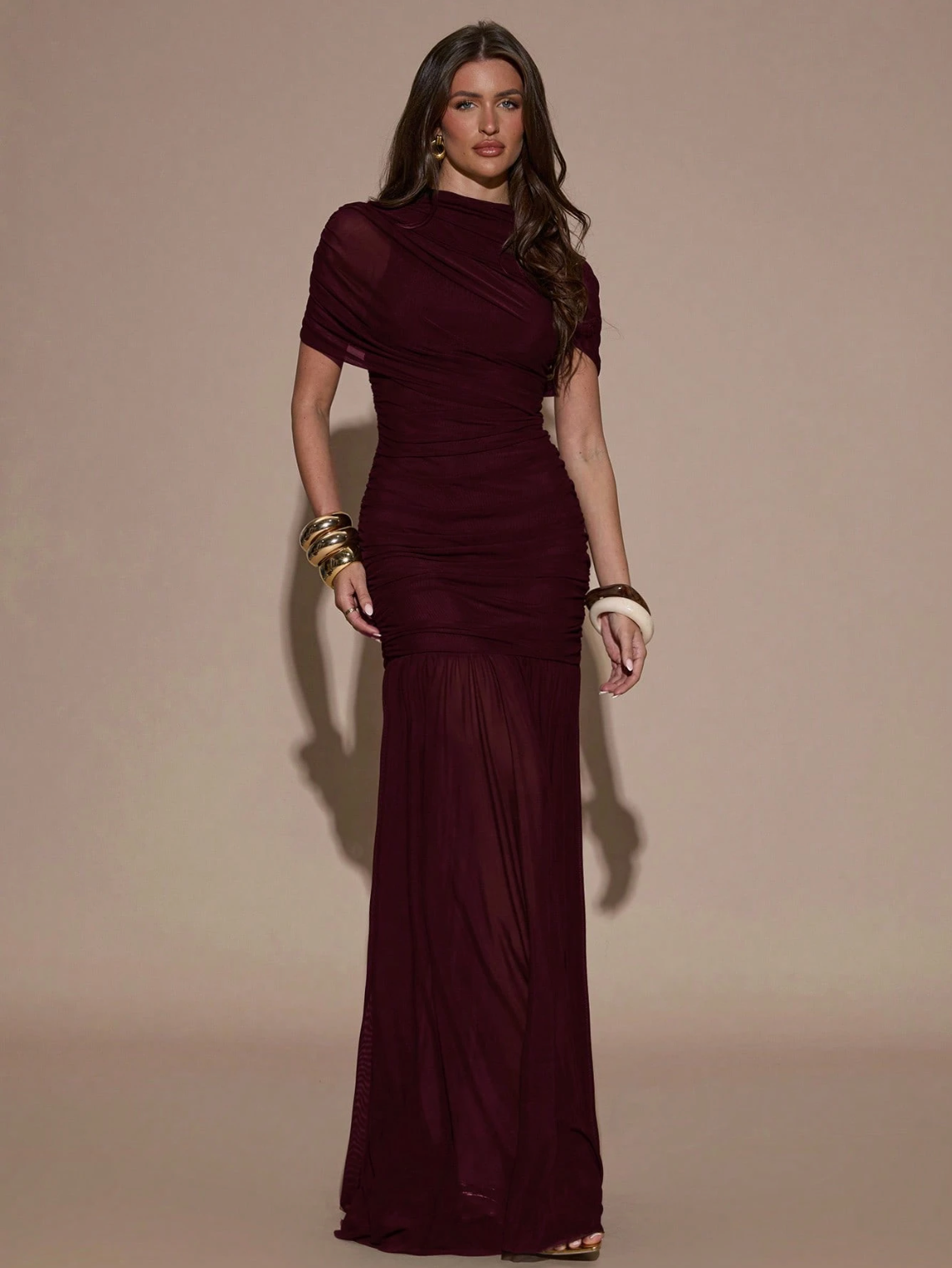 Lauren High Neck Ruched Maxi Dress