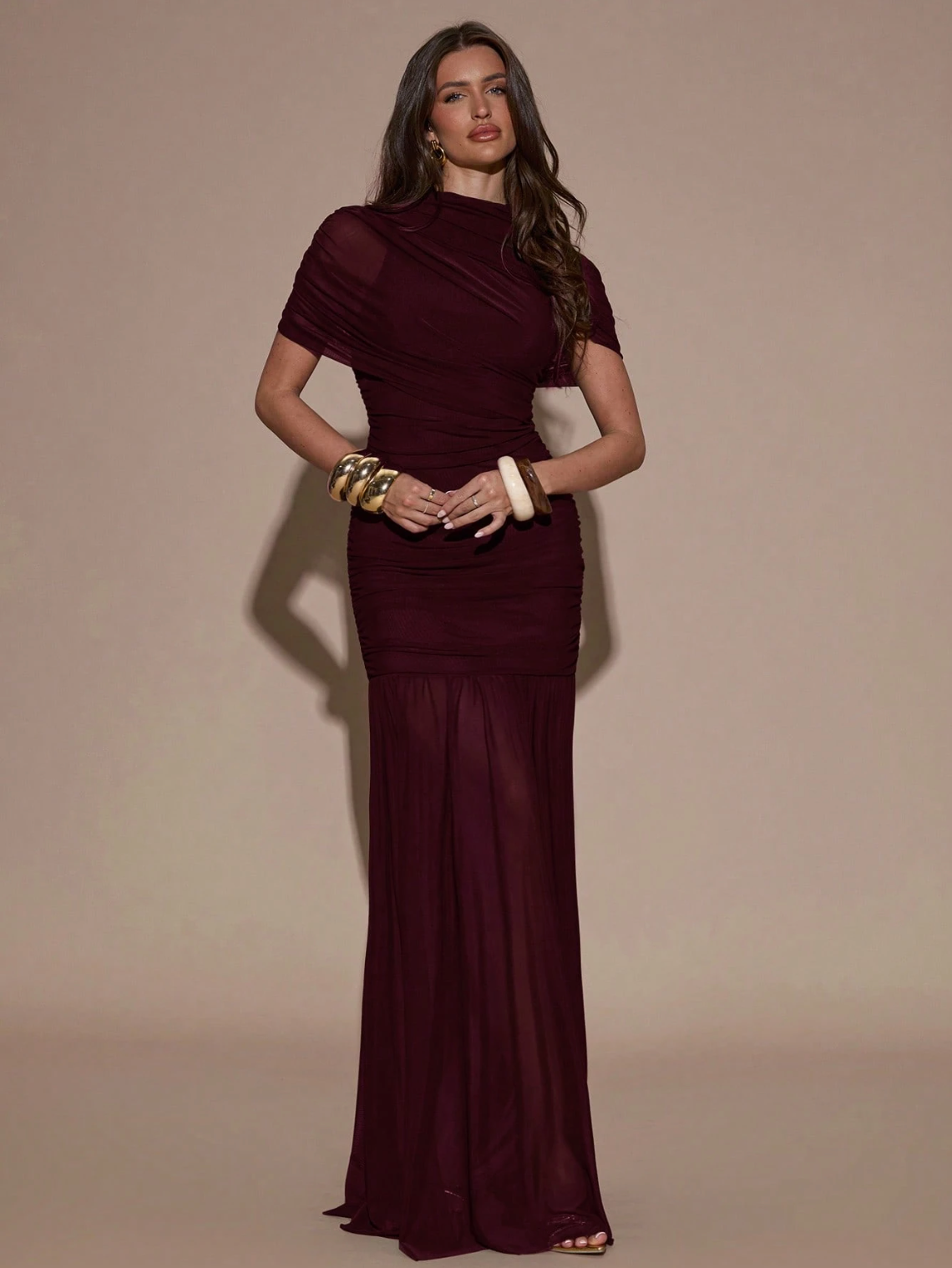 Lauren High Neck Ruched Maxi Dress