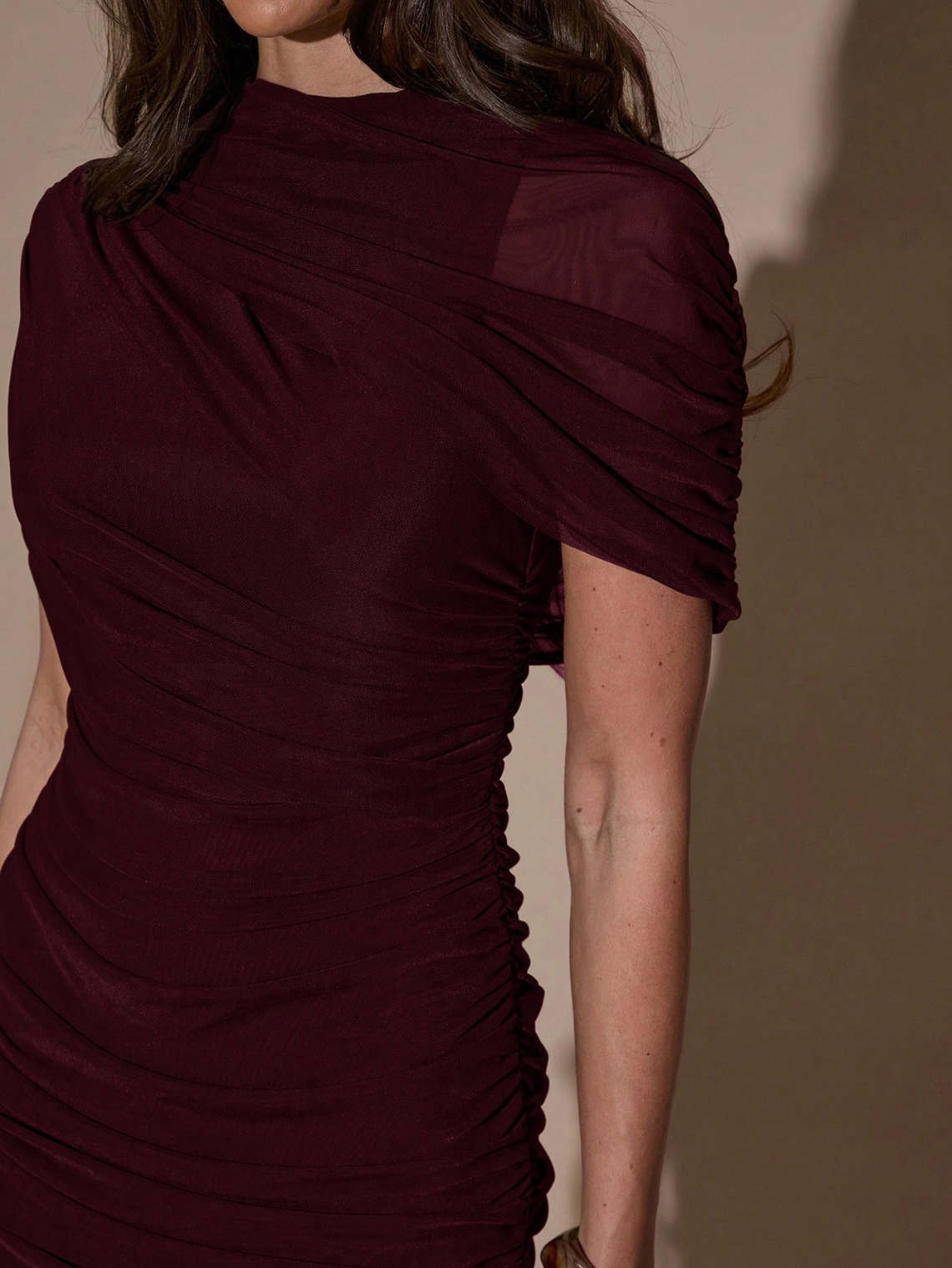 Lauren High Neck Ruched Maxi Dress