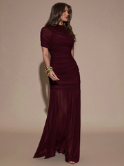 Lauren High Neck Ruched Maxi Dress