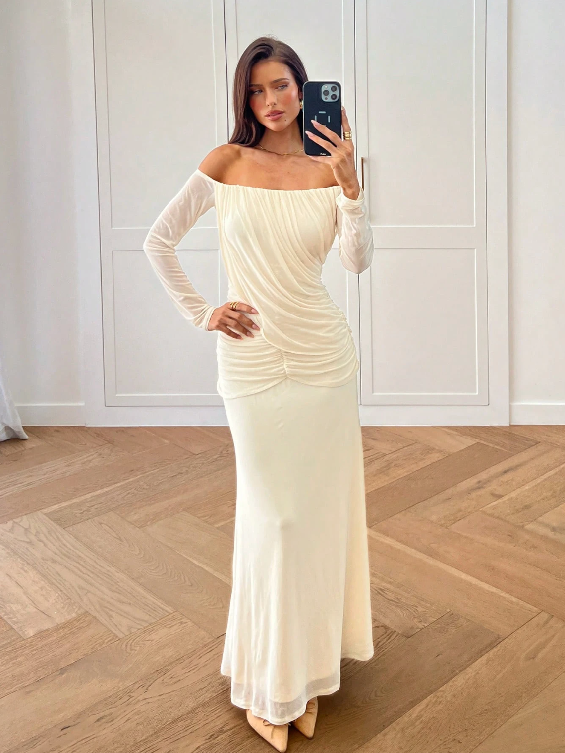 Maddy Off-Shoulder Draped Maxi Dress