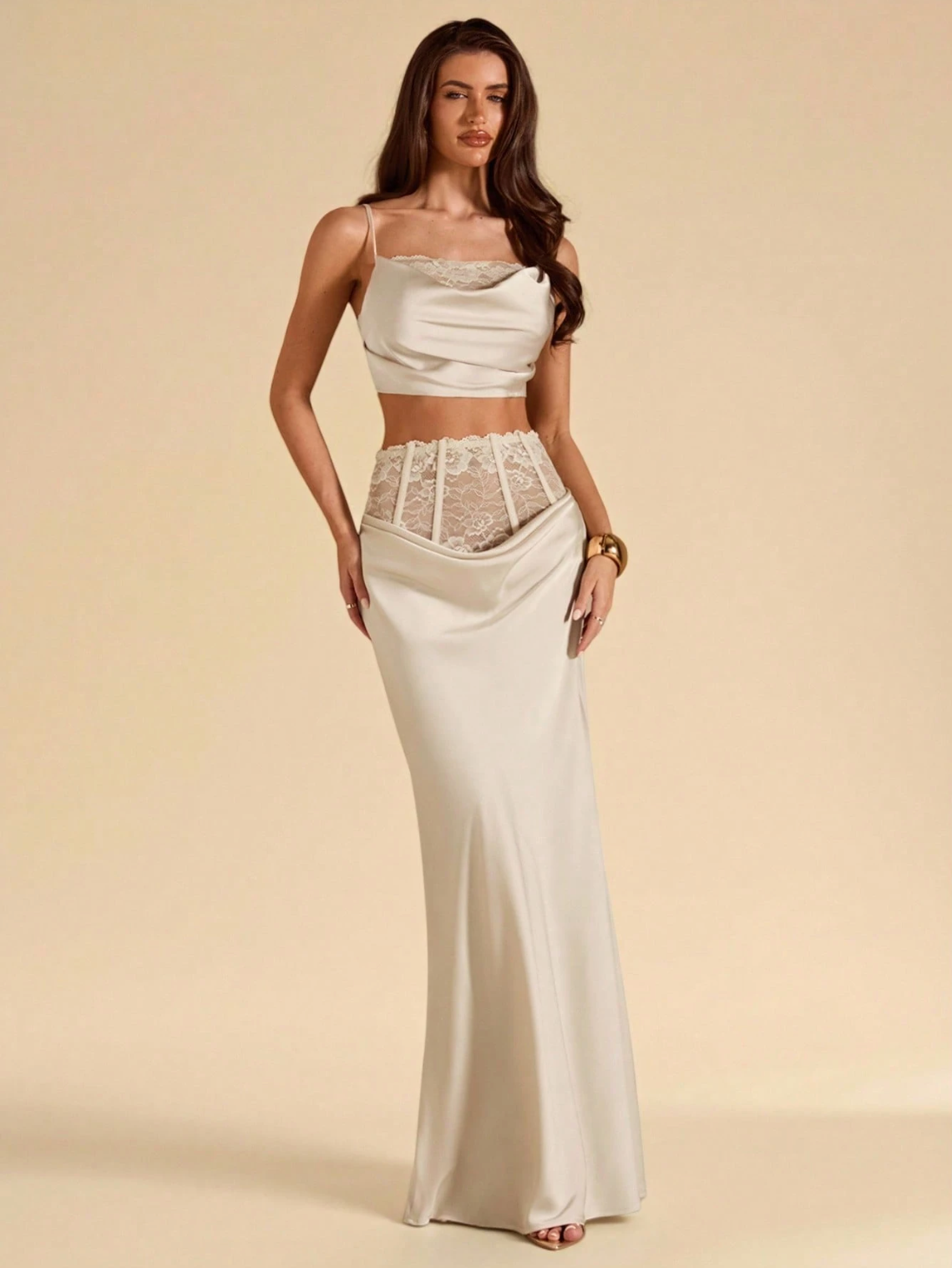 Tarsha Satin Lace Two-Piece Maxi Skirt Set