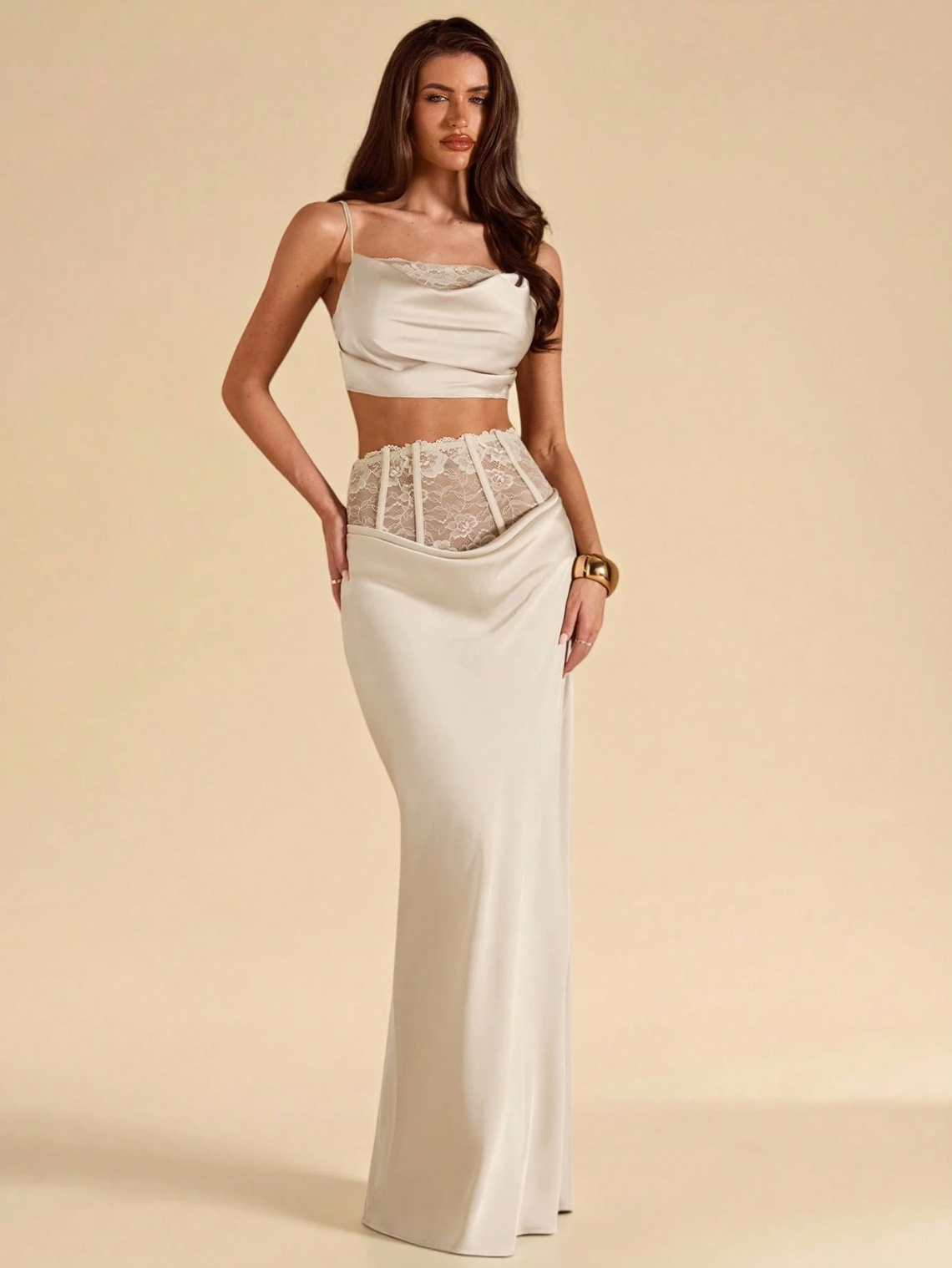 Tarsha Satin Lace Two-Piece Maxi Skirt Set
