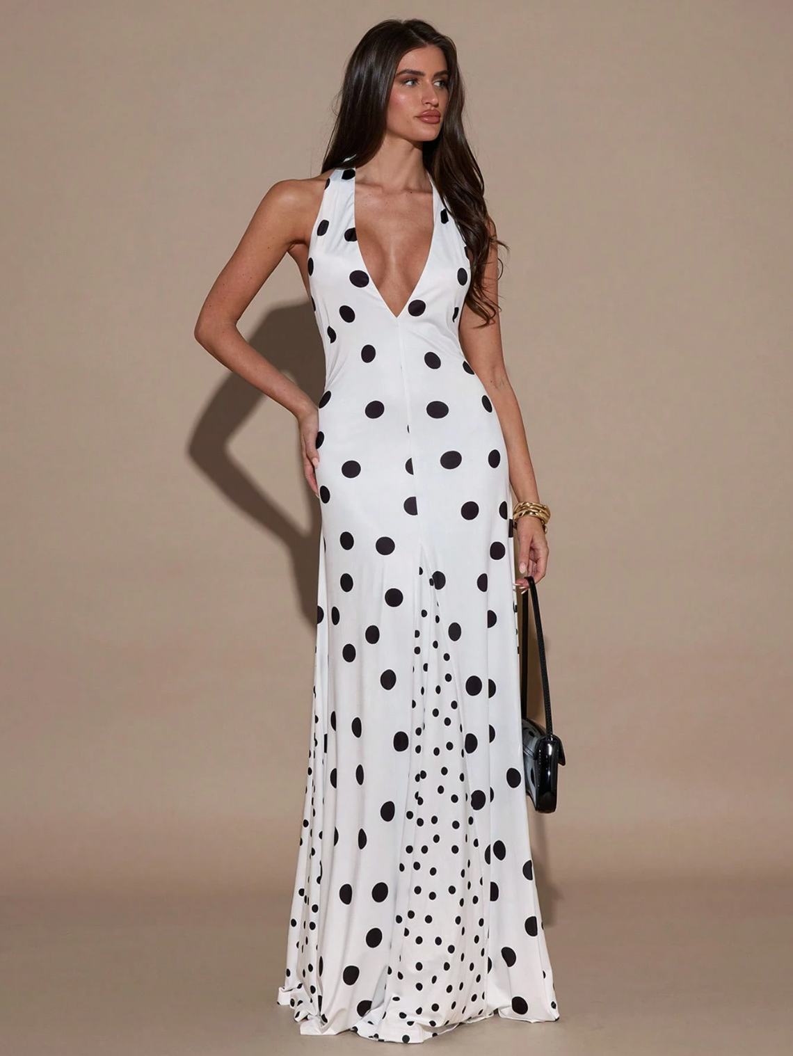 Poelle Polka Dot Halter Maxi Dress