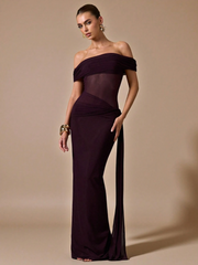 Yasmine Off-Shoulder Mesh Draped Maxi Dress