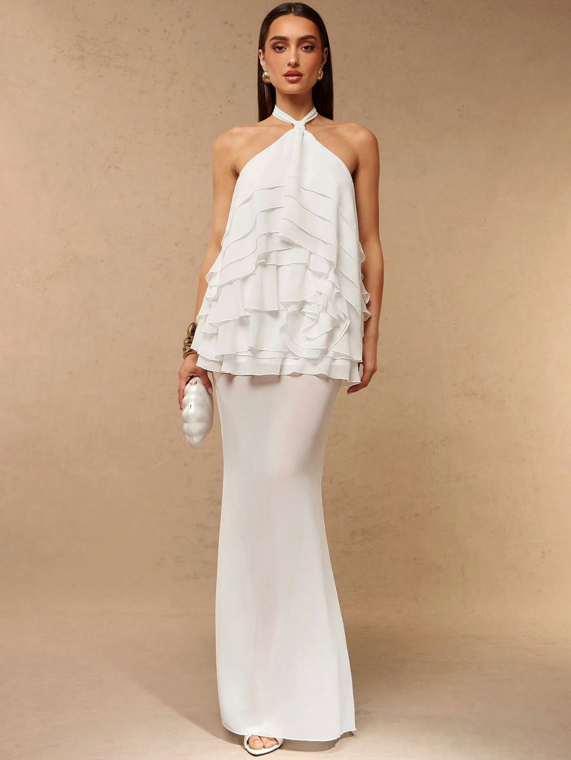 Perrie Halter Ruffle Maxi Dress