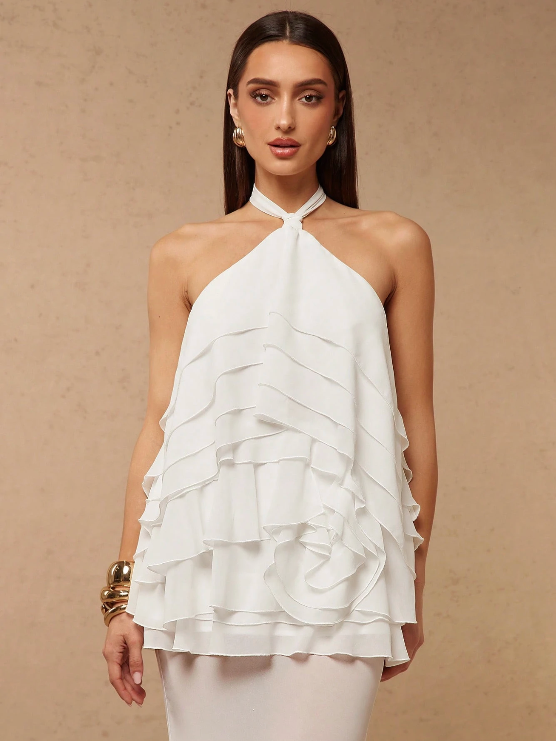 Perrie Halter Ruffle Maxi Dress