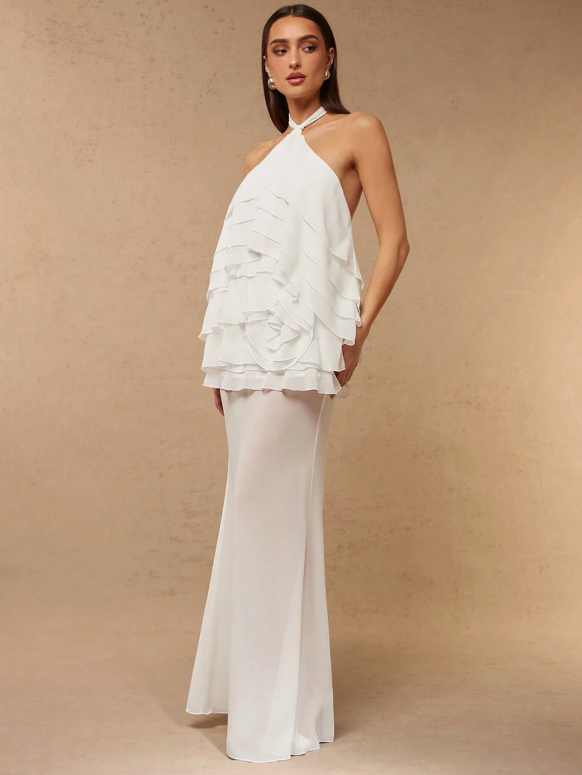 Perrie Halter Ruffle Maxi Dress