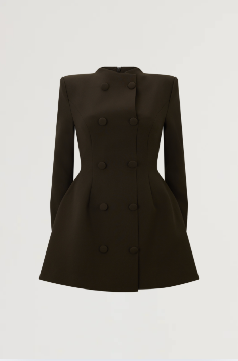 Tailored High Neck Mini Evening Dress - Black