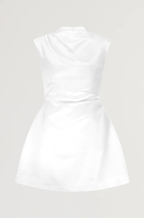 Muse Satin Ruched Mini Wedding Dress - White