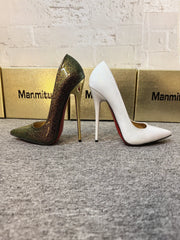 12cm slim sequins and iridescent patent leather shallow mouth high heels