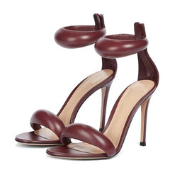 High Quality Soft Cozy Leather Ankle Wrap Zip Sandal Women Summer Open Toe Gladiator Heels Wedding Banquet Shoes