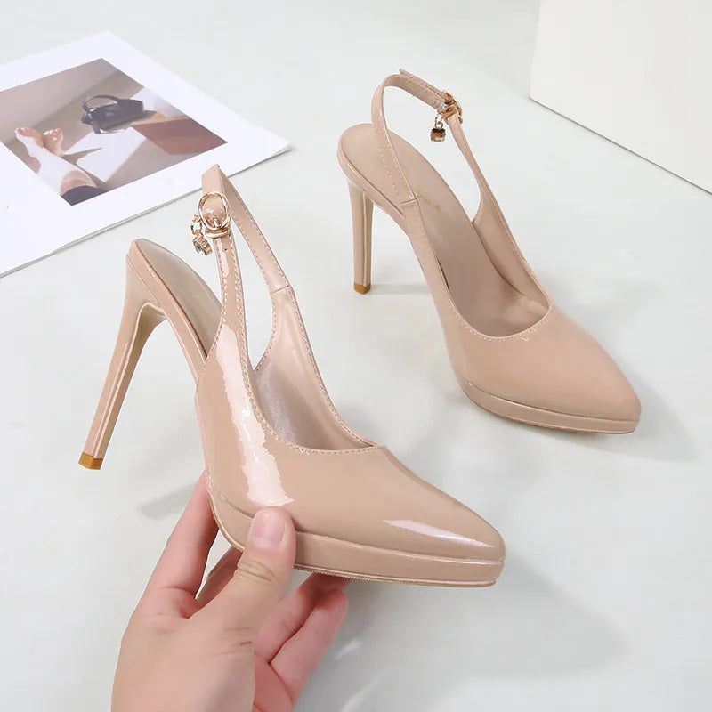 12cm slim heel pointed toe back empty toe Sandals