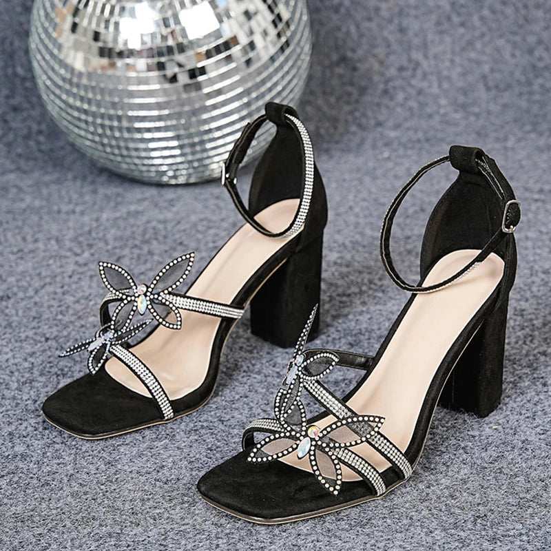 Pink Rhinestone Ankle Strap Sandals