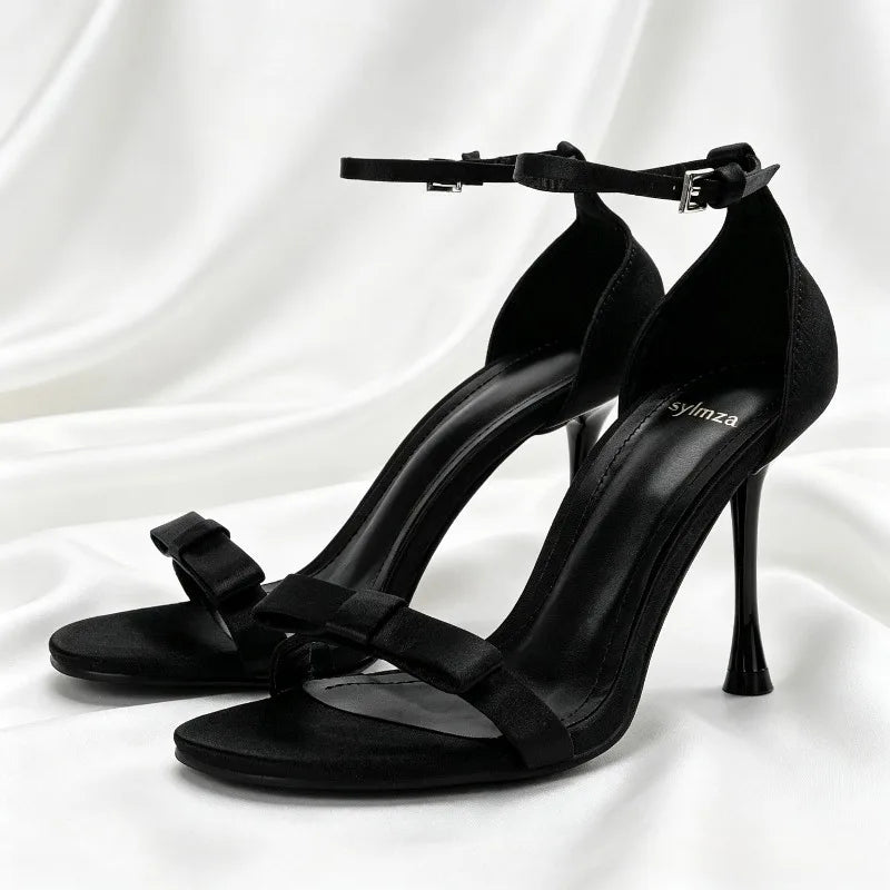 Sweet Red Bow Embellished High Heel Sandals