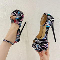 Design Hand-Painted Leather Platform Pumps
