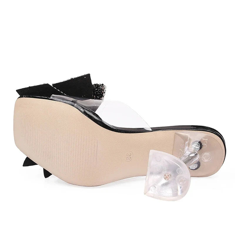 Silver Crystal Bowknot High Heels