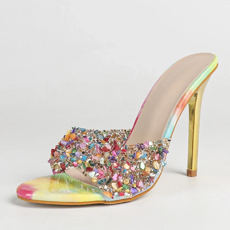 Elegant Women Wedding Banquet Shoes Mixed Colors Rhinestone Sandals