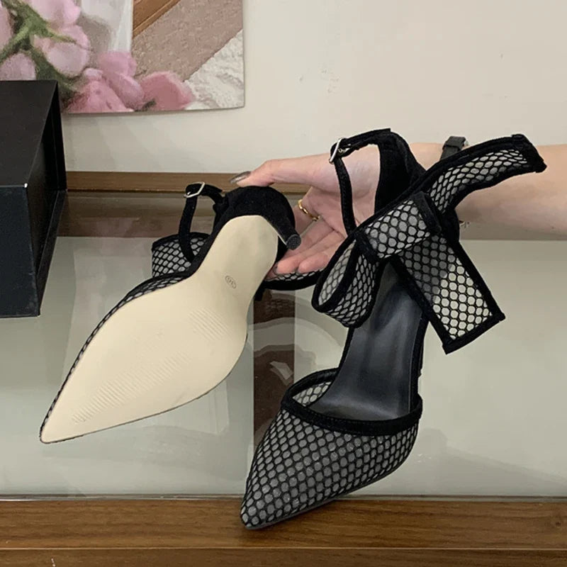 Design Polka Dot Mesh Pointed Toe Stiletto Heels