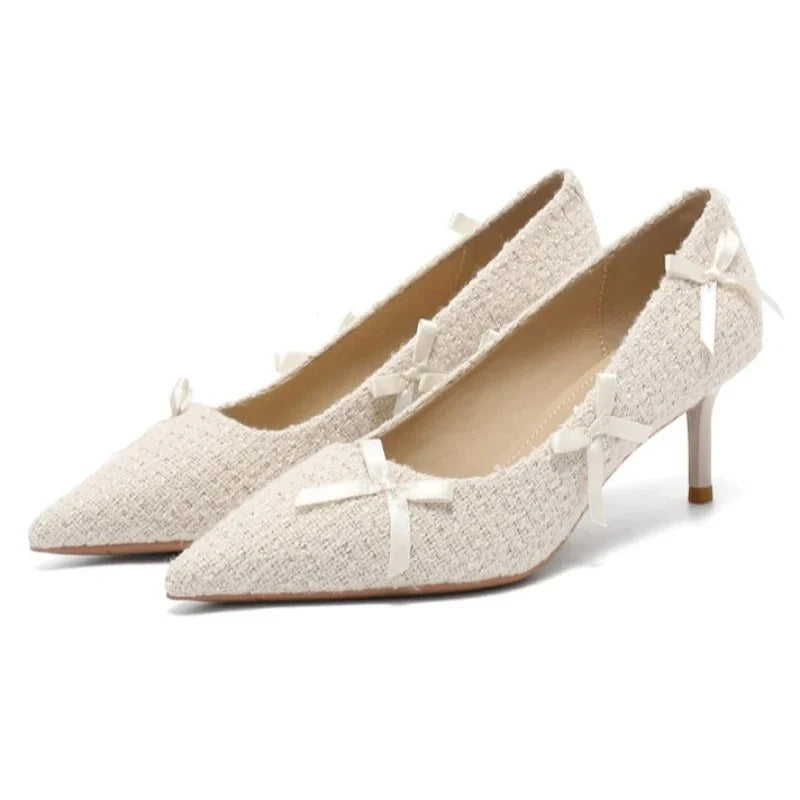 Red Pointed Toe Bow Decorated High Heels