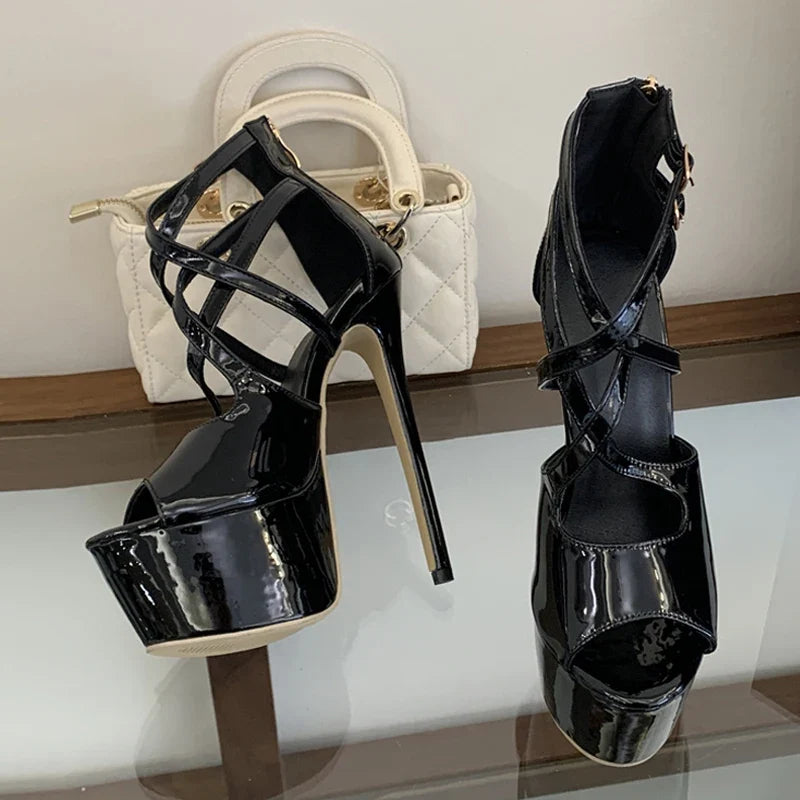 Summer Double Buckle Zip Cover Strap Women 17CM Stiletto Sandals