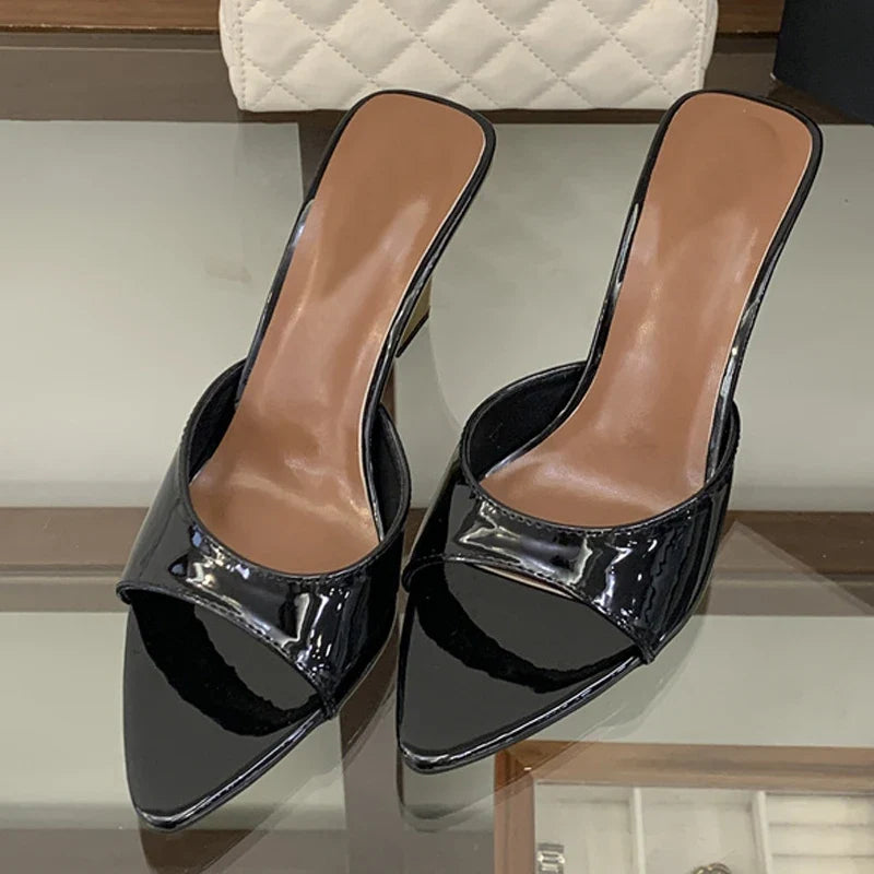 Sexy Leopard Print Patent Leather Women Slippers Sandals