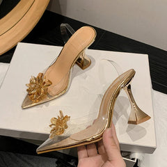 Crystal Flower PVC Summer Strange Transparent High Heels