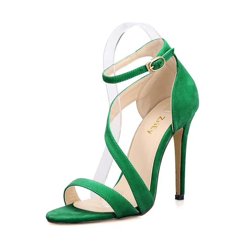 Open Toe Ankle Straps High Heels Stilettos Suede Wedding Shoes 11CM