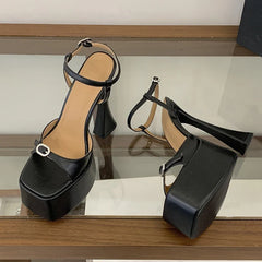 Summer Sexy Thick Bottom Square Toe 16CM Chunky High Heels Wedding Prom Shoe Crystal Buckle Platform Sandals
