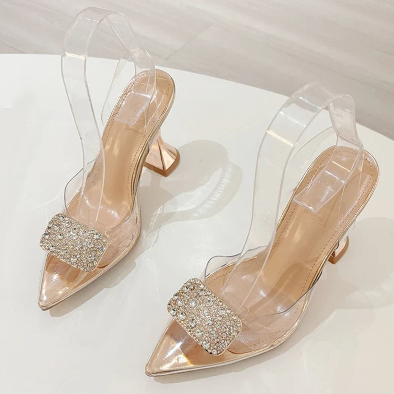 Summer Crystal Rhinestone Buckle Women Pumps