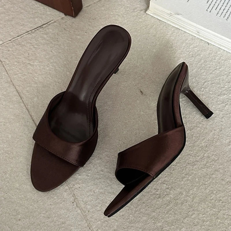 Summer Round Open Toe Silk Women Slippers Sandals