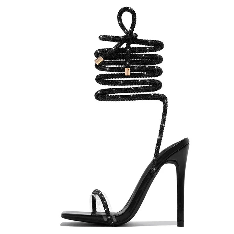 Sexy Gold Crystal Ankle Cross Strap Sandals