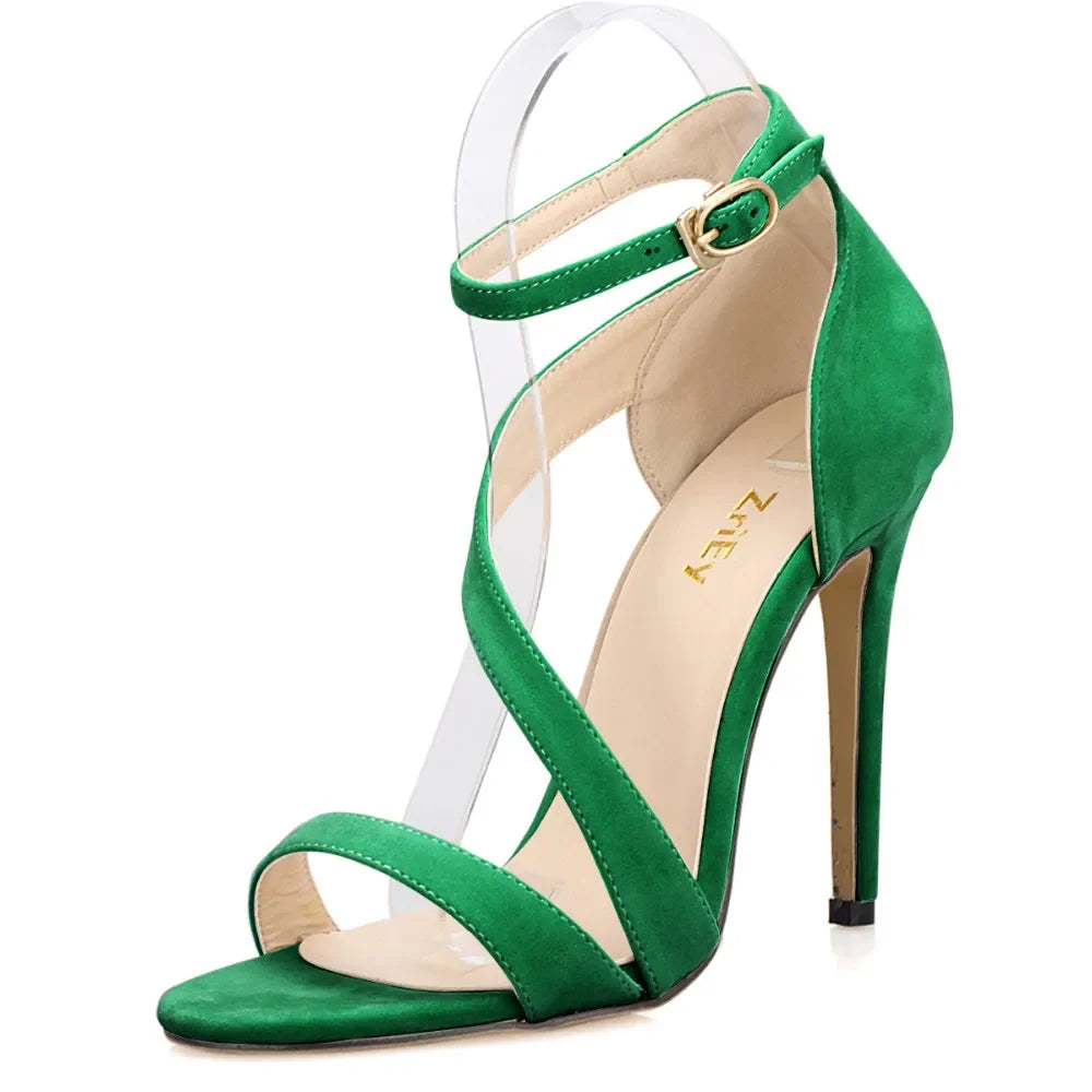 Open Toe Ankle Straps High Heels Stilettos Suede Wedding Shoes 11CM