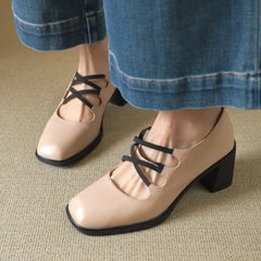 Elegant Square Toe Chunky Heel Mary Jane Shoes