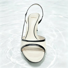 Black White Colorblock Slingback Heeled Sandals