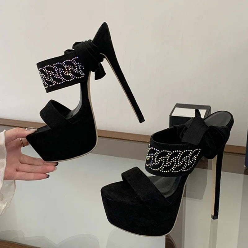 Sexy Rhinestone Ankle Cross Strap Women's 17CM Fetish Sandals