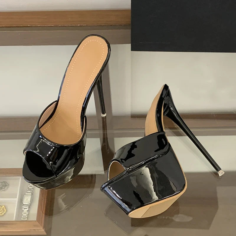 Black Apricot Patent Leather Show Super High Heels