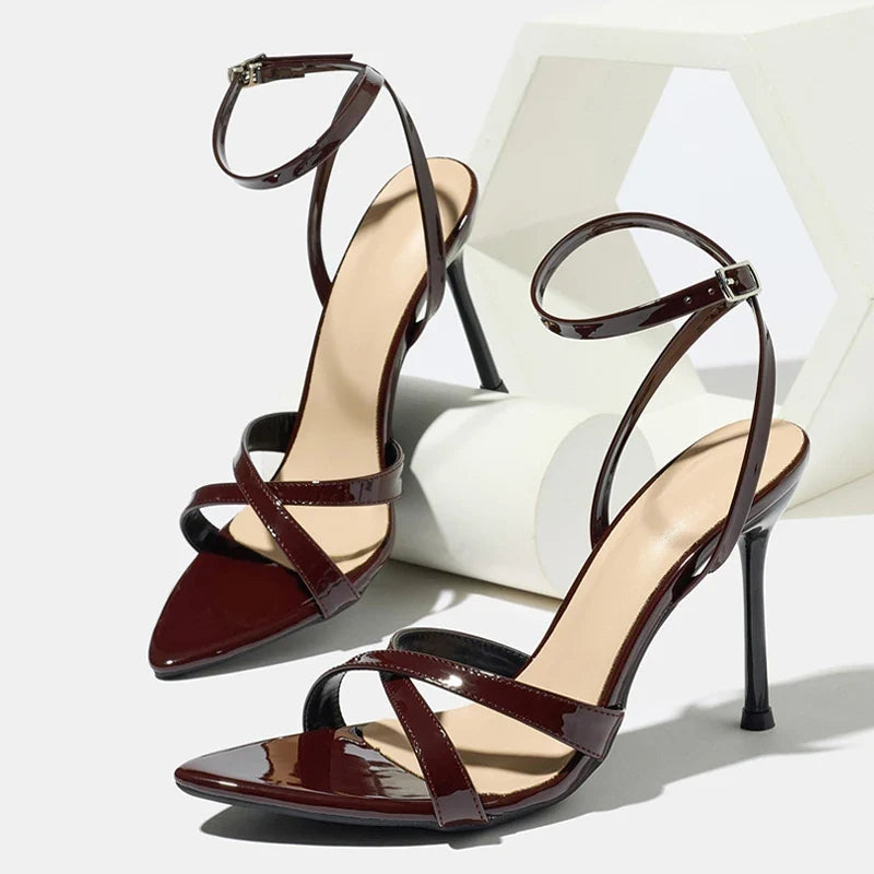 Summer Cozy Patent Leather Narrow Band Ankle Strap Sandals