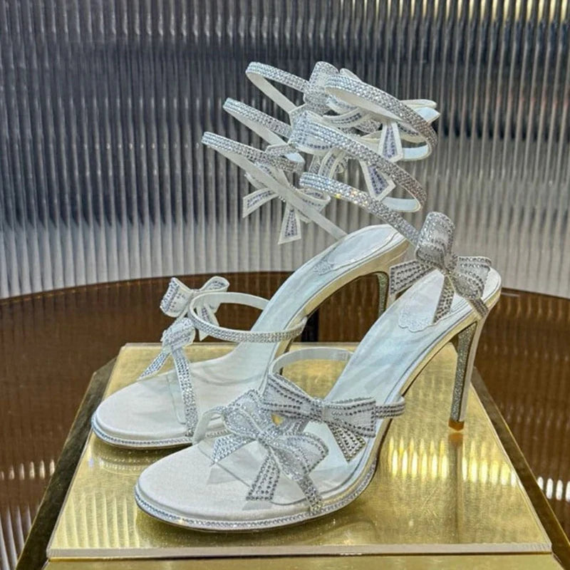 Rhinestones Mesh Bowknot Snake Coiled Women Gladiator Sandals