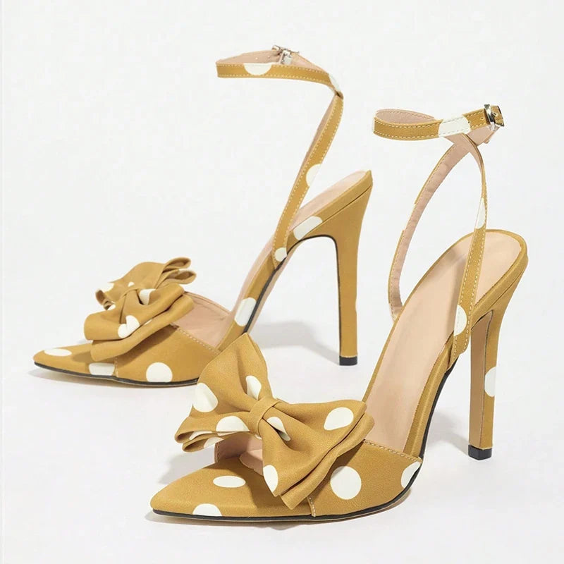 Summer Polka Dot Butterfly Knot High Heels Gladiator Sandals