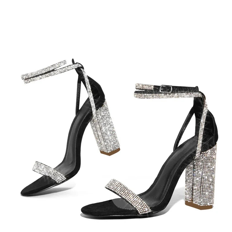 Glitter Rhinestones Square High Heels Sandals