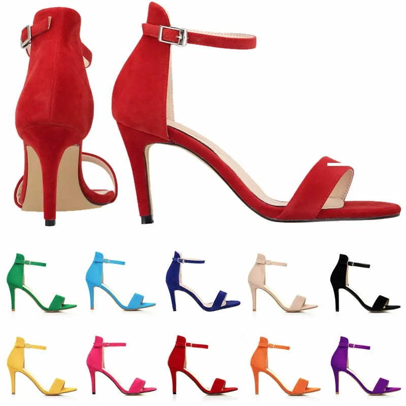 9cm Mid Thin Heel Summer Open Toe Ankle Strap High Heels
