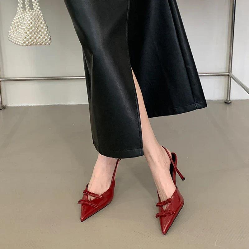 Butterfly-knot Pointed Toe Slingback Elegant Party Buckle Strap Pumps
