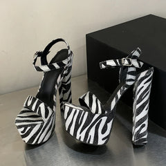 Zebra Stripe Furry Platform Sandals