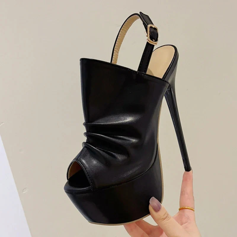Summer Cozy Pleated Leather Women's Super High Heels Platform Sandals
